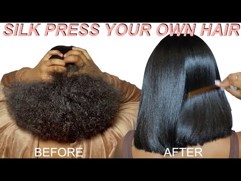 DIY SILK PRESS ON NATURAL HAIR | CURLY TO STRAIGHT WITH NO HEAT DAMAGE