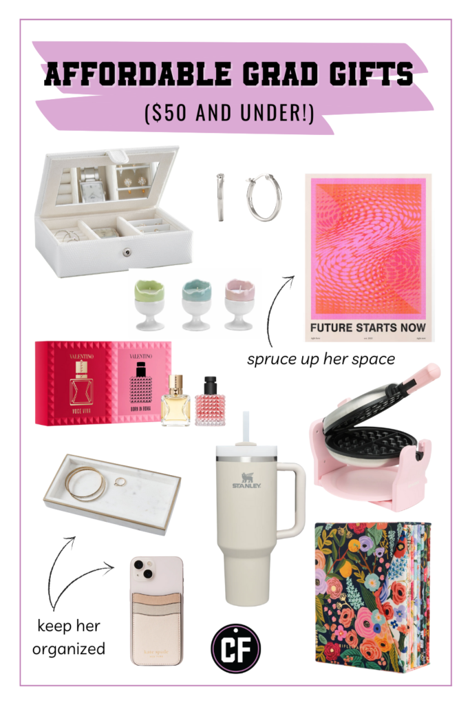 Affordable graduation gifts roundup with a variety of gift ideas all $50 and under made into a collage