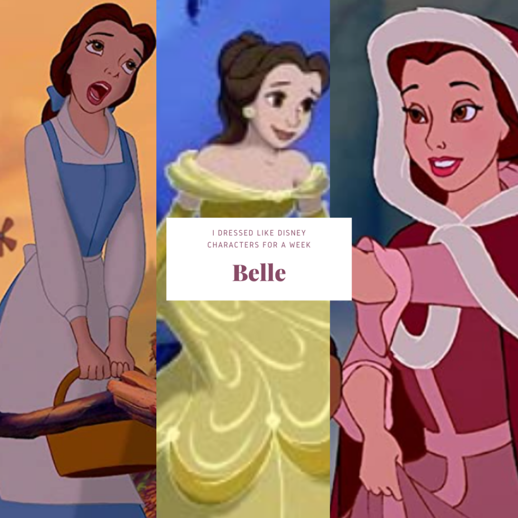 Collage of animated photos of Belle