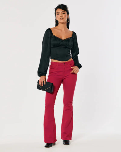 Hollister Red Flared Pants - holiday outfits
