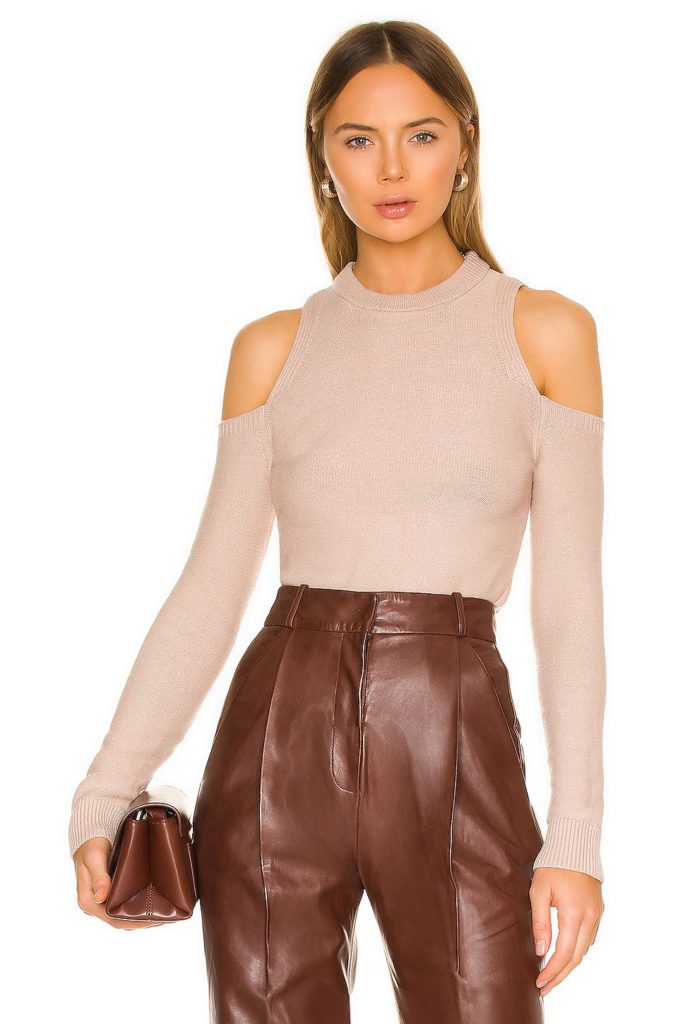 Revolve Cut Out shoulder Sweater in beige