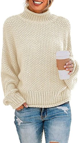 Chunky turtleneck sweater in beige