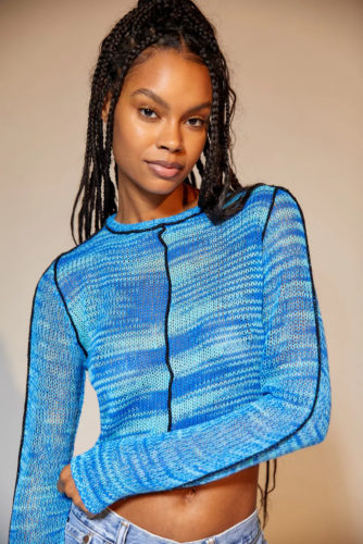 Seamed Space Dye Sweater in blue and light green