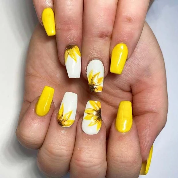 Sunny Florals Nail Design - nail art, flower nail design