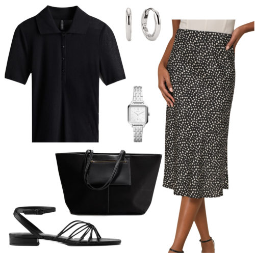 Work Outfit Polo Shirt Midi Skirt